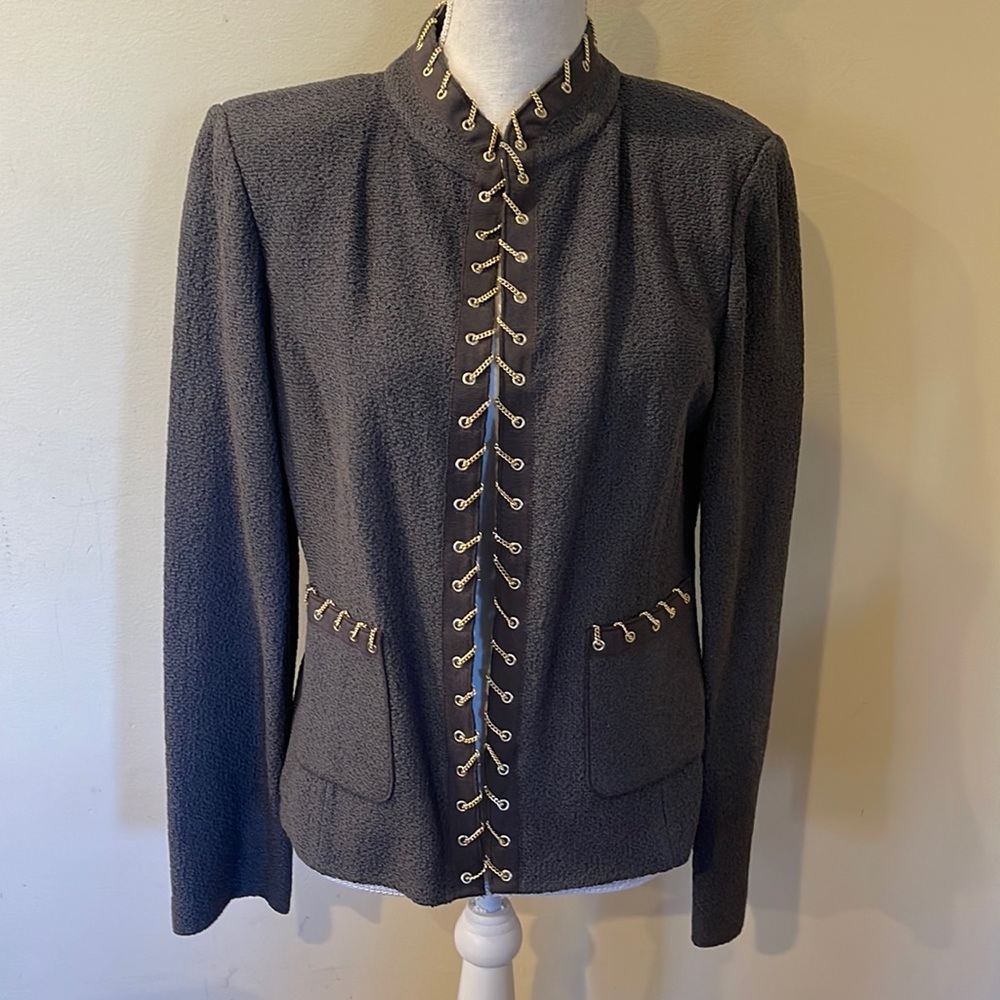 Gorgeous St John Knit jacket with chain detail in slate (gray)  size 10 - Picture 2 of 8
